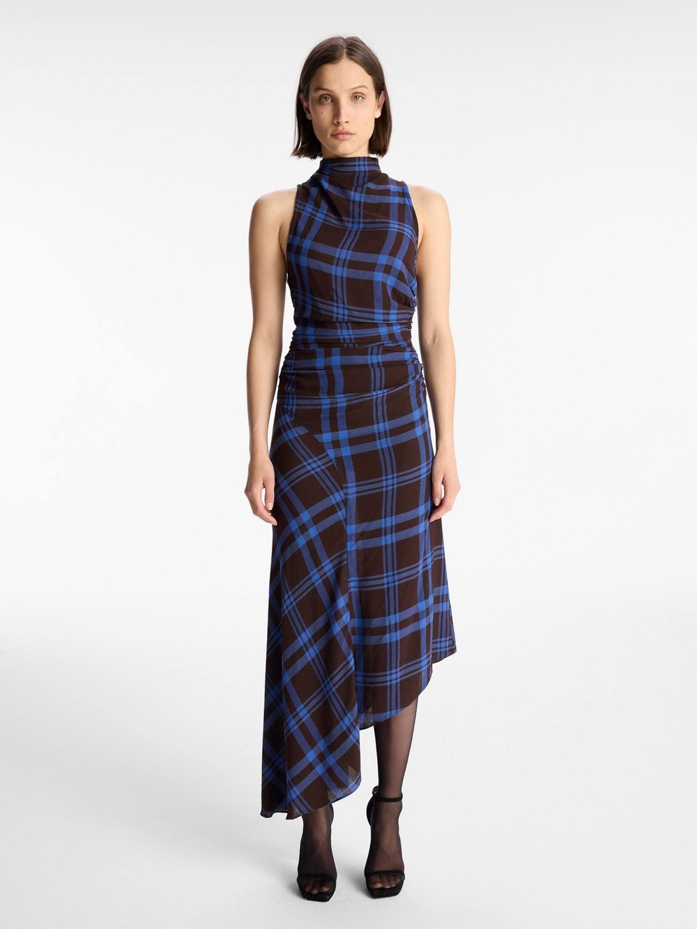 A.L.C. NWT Iggy Dress In Brown/Royal Paid Asymmetric Size 8